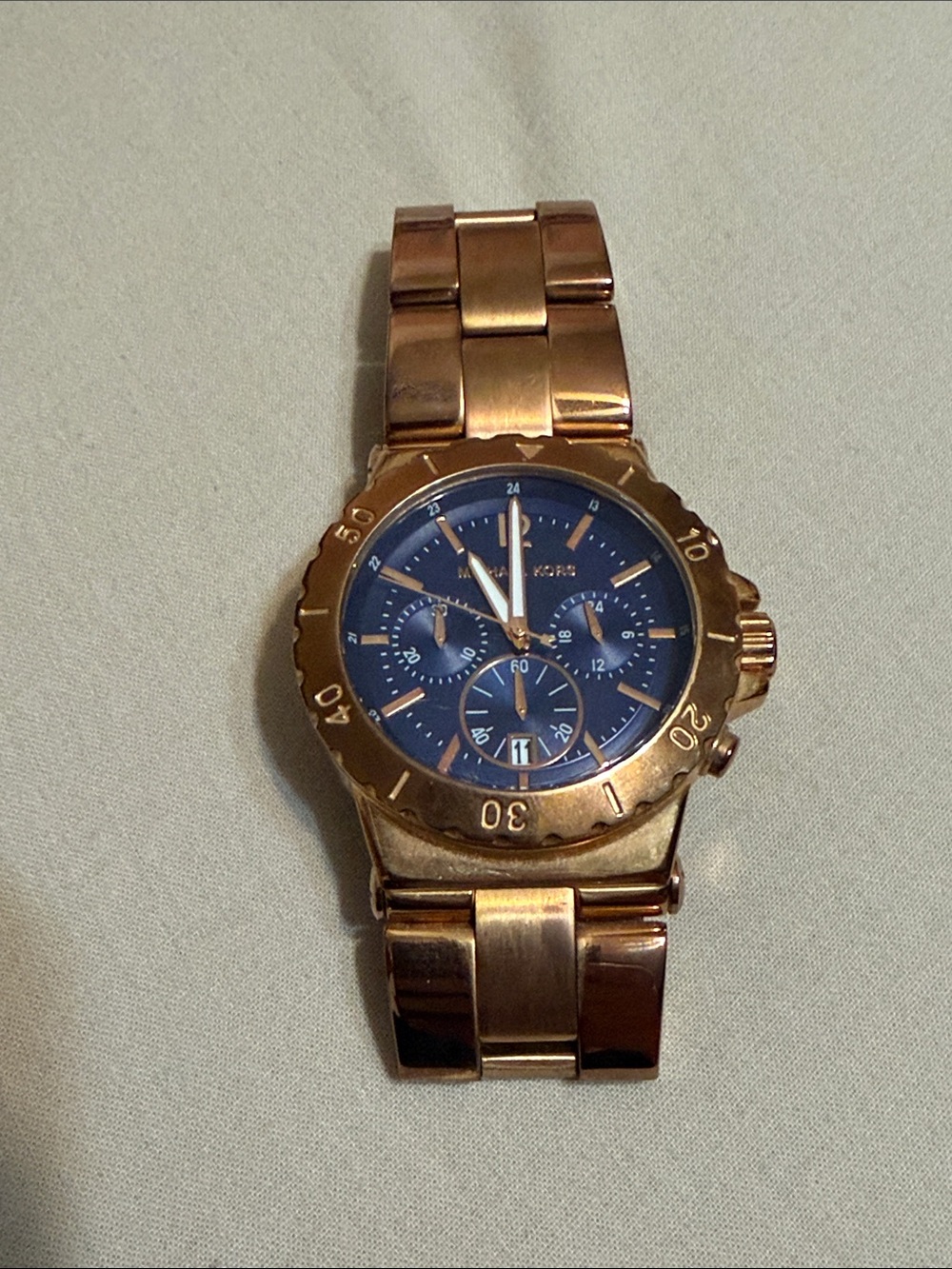 Michael Kors Rose Gold and Blue Chronograph Bracelet Watch